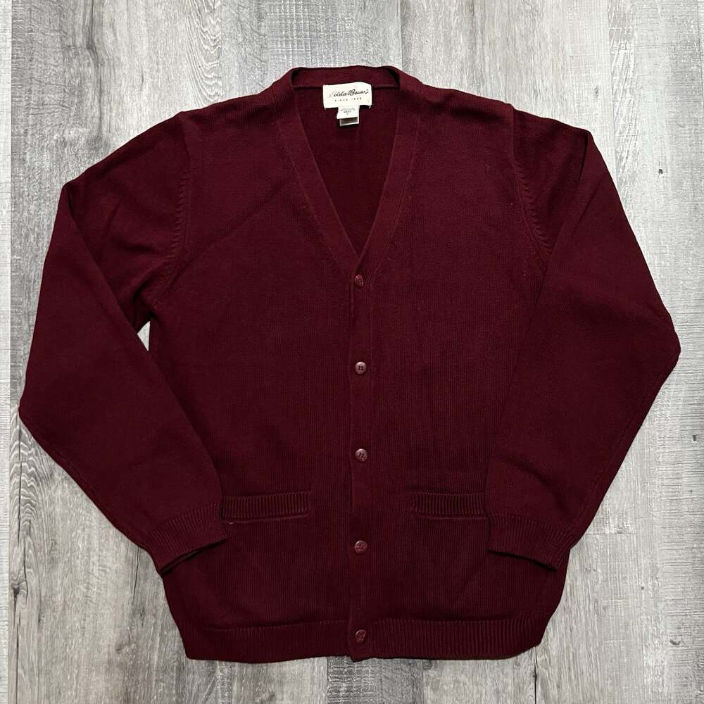Eddie Bauer Dark Red Cotton Knit Cardigan Sweater Mens Japanese Sz Small